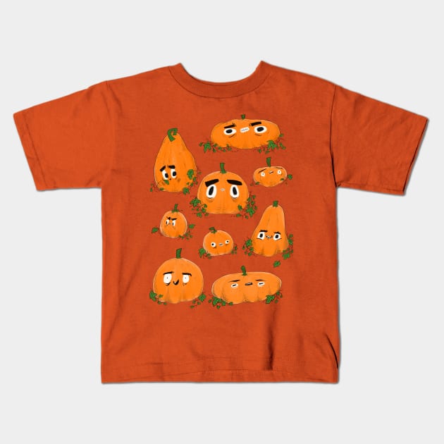 Pumpkin Heads - Halloween Spooky Illustration Kids T-Shirt by DIKittyPants